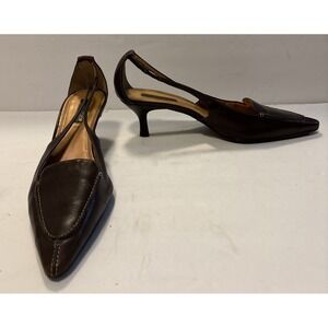Unisa Selena Brown Pointed Toe Laser Cutout Leather Pump Stitching Detail 10B